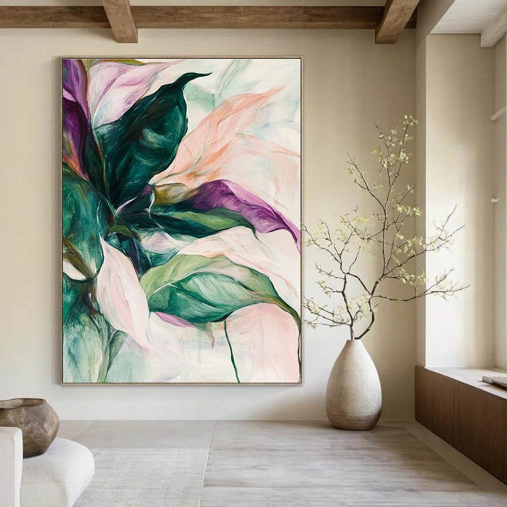 Pastel Floral Leaves Abstract Painting of Gentle Nature GAB0186