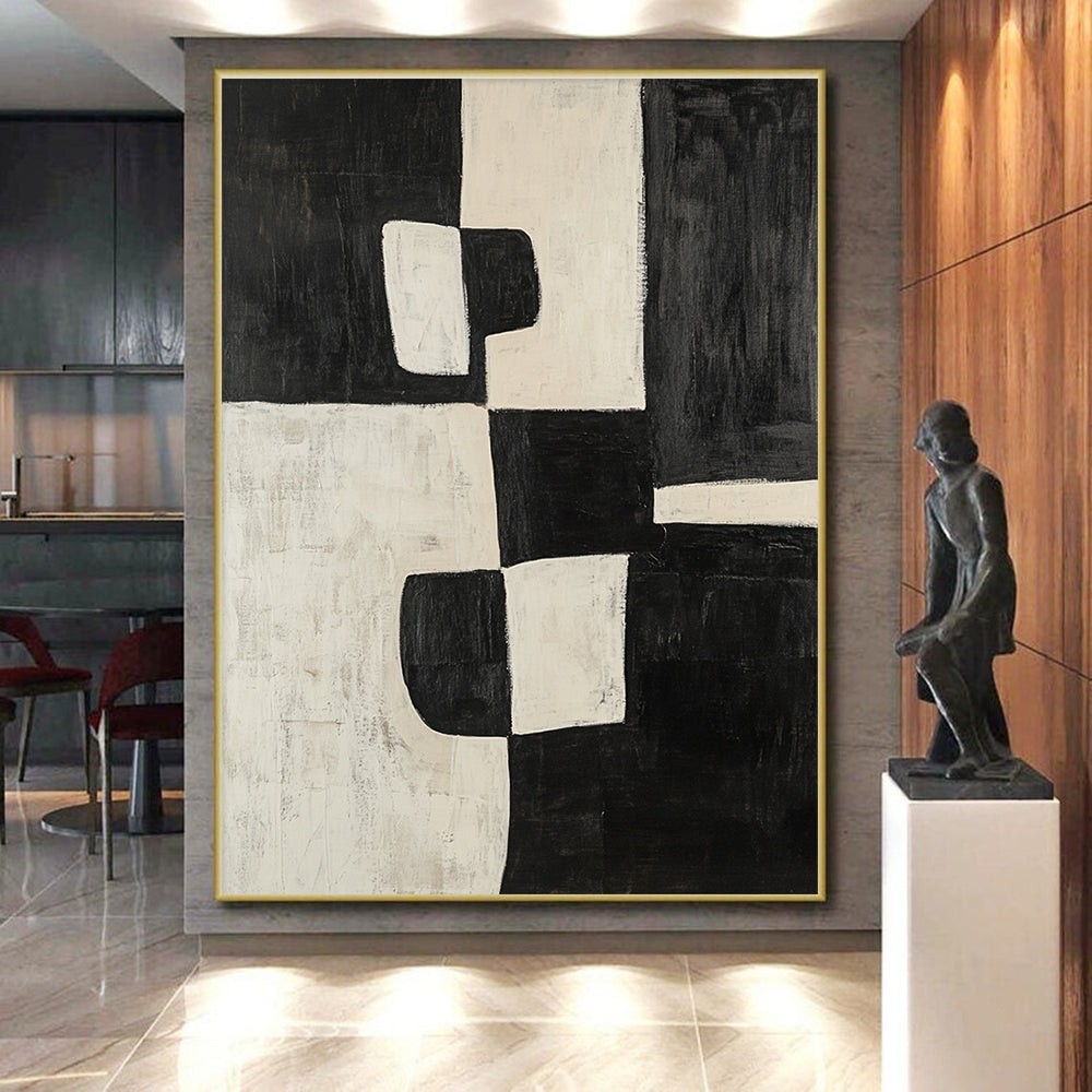 Black White Abstract Painting with Bold Geometry WINK669