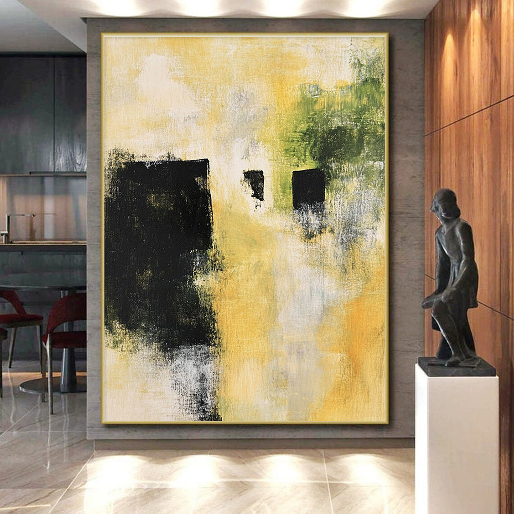 Minimalist Black Yellow Abstract Painting with Quiet Impact WINK754