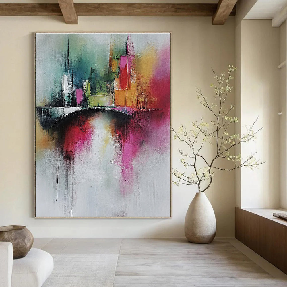 Colorful Cityscape Abstract Painting for Urban - Themed Cafes GAB0905