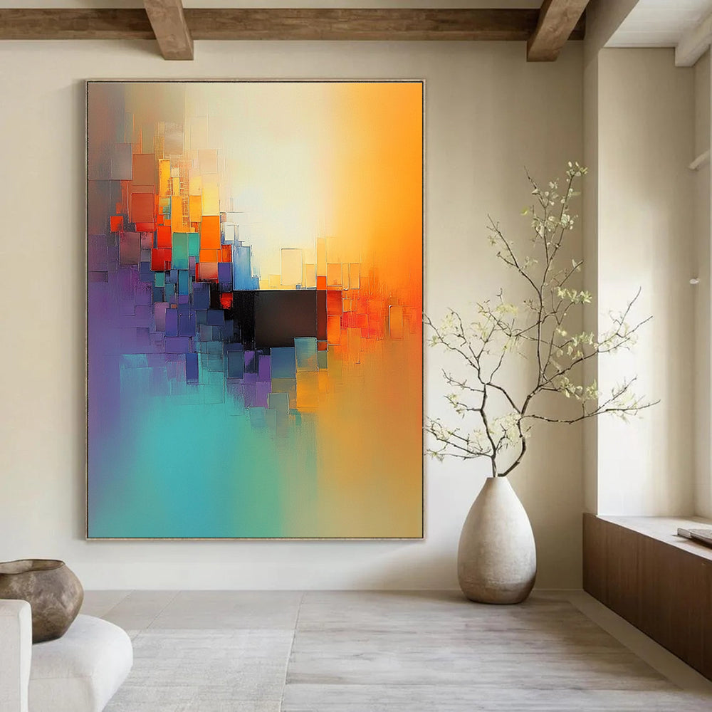 Colorful Cubist - Inspired Abstract Painting for Contemporary Art Galleries GAB1151