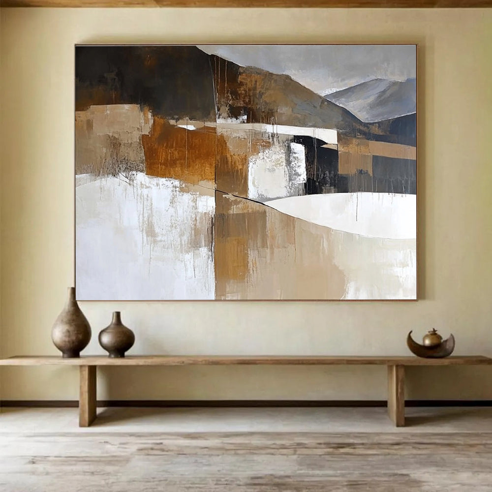 Earth - Toned Landscape Abstract Painting with Subtle, Textured Terrain ABS479