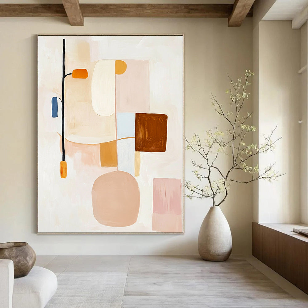 Soft Pastel Shapes Abstract Painting for Serene Interiors GAB0687