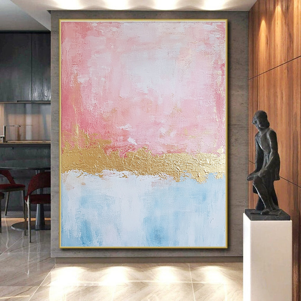 Pink Blue Gold Abstract Painting with Dreamy Warmth WINK726
