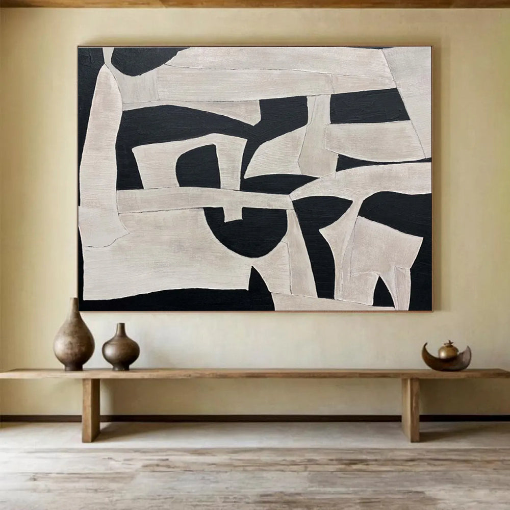 Black - White Geometric Abstract Painting for Modern Galleries YHT092