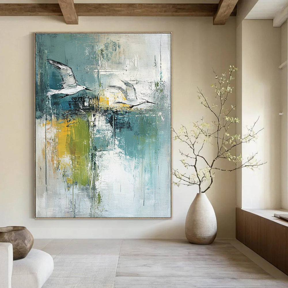 Flying Birds Abstract Painting for Coastal Cafes GAB0755