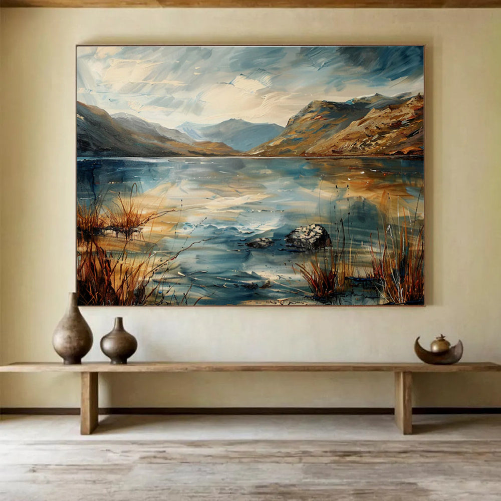 Lake and Mountain Abstract Painting for Nature - Lover Bedrooms YHT403