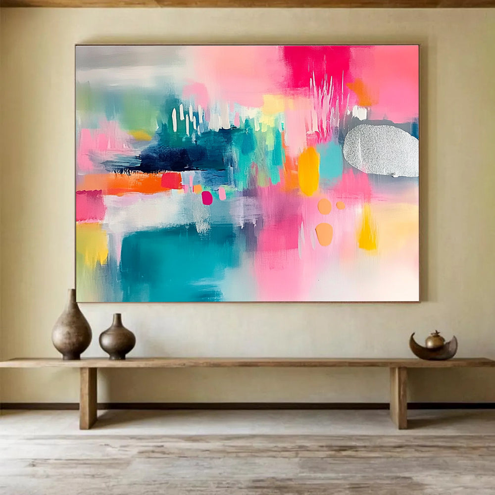 Colorful Abstract Composition with Silver Accent Abstract Painting ABS374