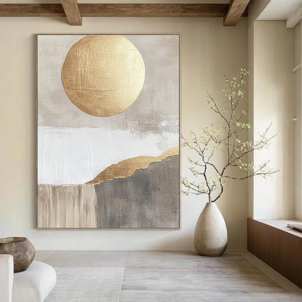 Gold Sun and Mountain Abstract - Modern Landscape Art GAB0558