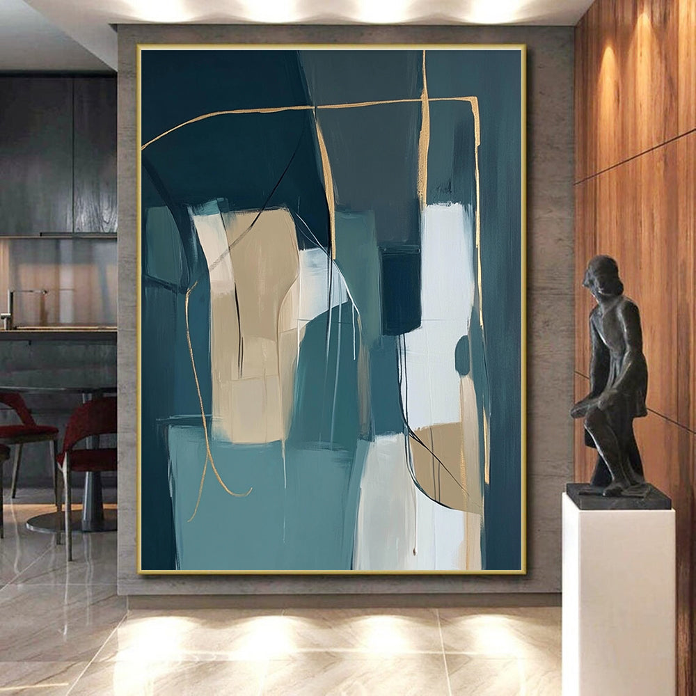 Teal Beige Gold Abstract Painting with Modern Sophistication WINK463