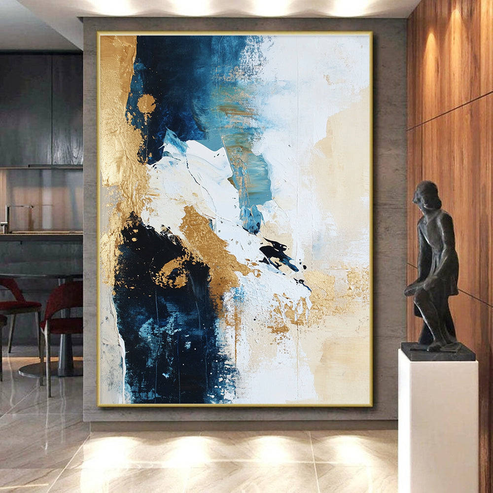 Blue Gold Abstract Painting with Dynamic Elegance WINK723