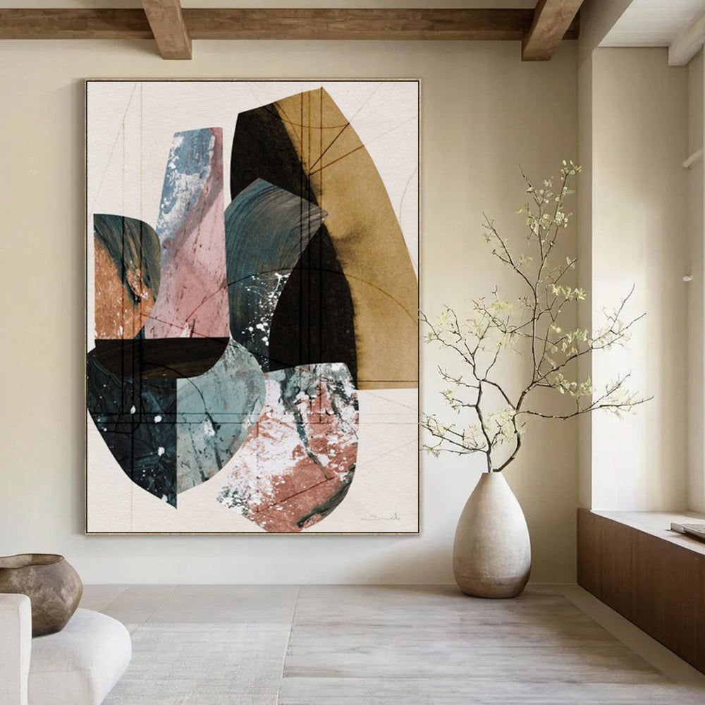 Geometric Shapes Collage Abstract Painting for Contemporary Art Galleries HENG152