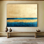 Minimalist Gold - Blue Seascape with Clean Lines Abstract Painting ABS314