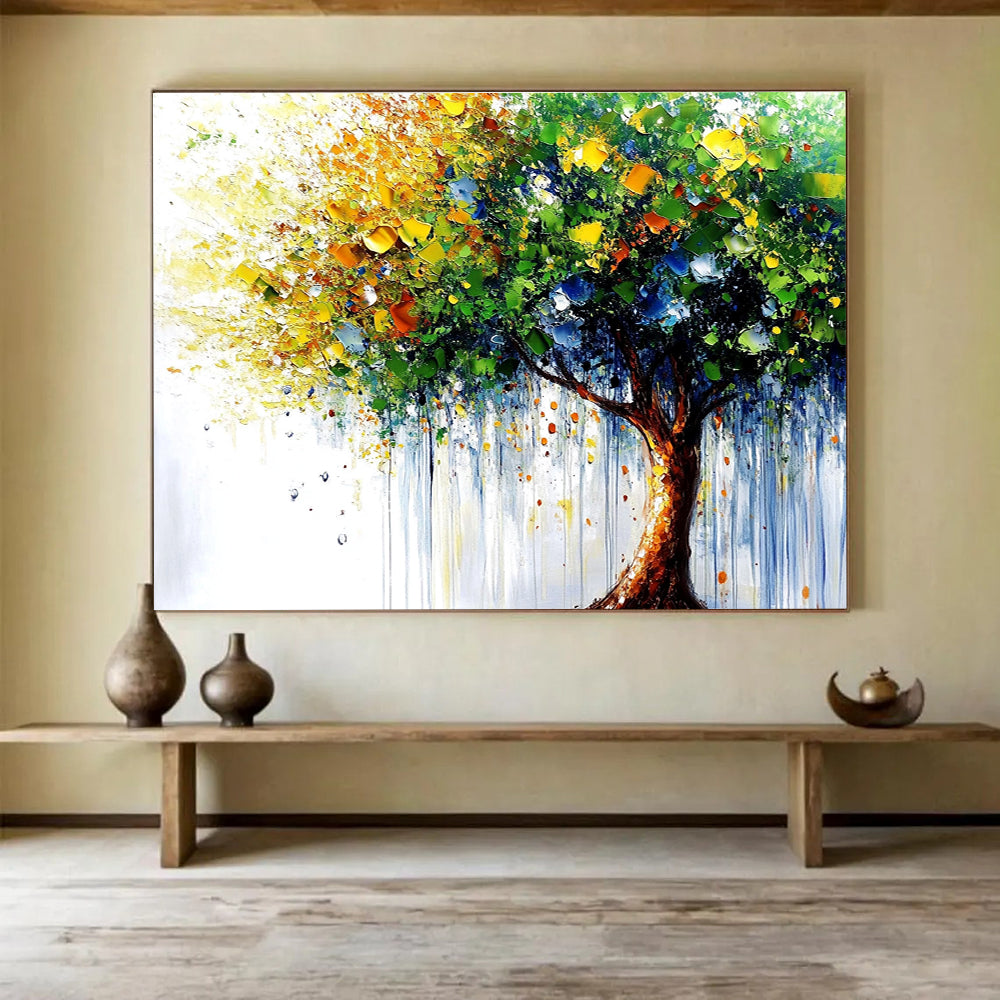 Colorful Tree of Life Abstract Painting with Joyful, Dripping Energy ABS444