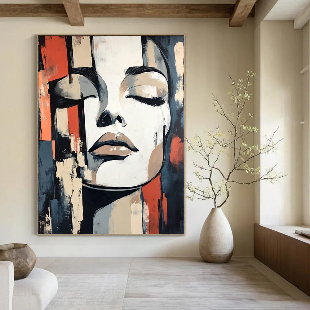Abstract Face with Closed Eyes Painting of Serene Contemplation GAB0125