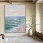 Coastal Sunset with Calm Waves Abstract Painting for Seaside - Themed Living Rooms HENG350