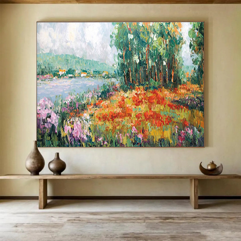 Lakeside Flower Field Abstract Painting for Garden - Themed Cafes YHT228