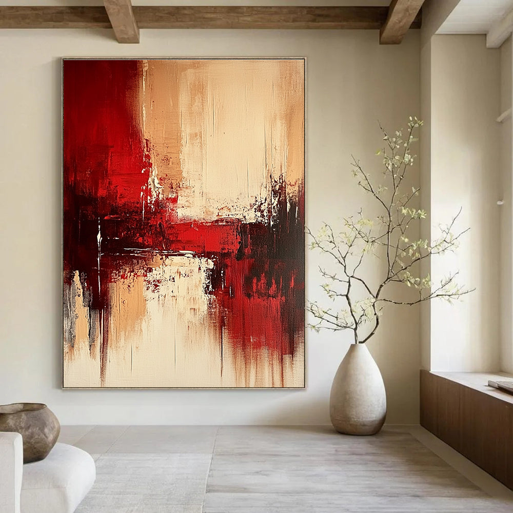 Red - Beige Balance Abstract Painting: Sophisticated Harmony for Interiors GAB0953