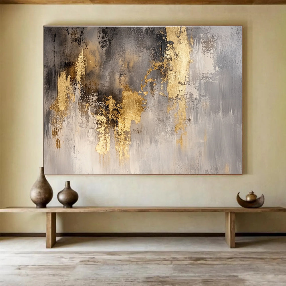 Gray and Gold Abstract: Elegant Contrast in Muted Tones Abstract Painting ABS167