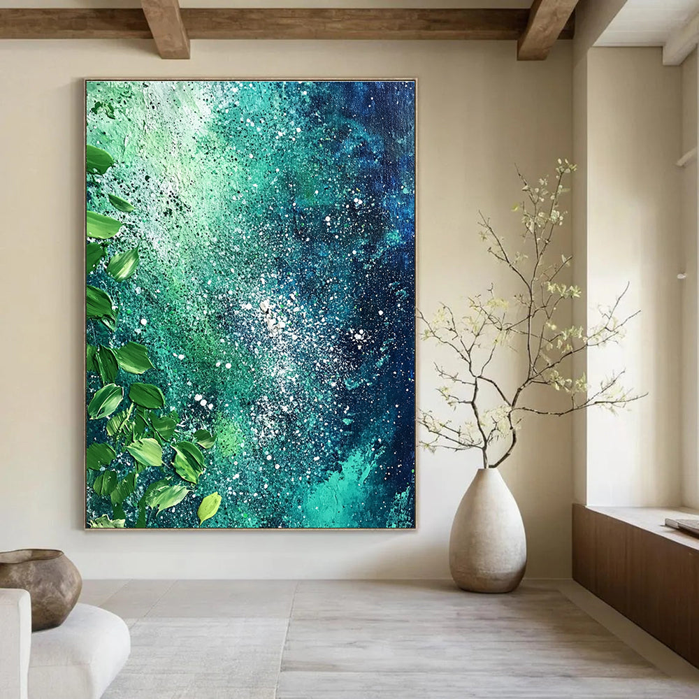 Starry Green Abstract - Cosmic Nature Abstract Painting GAB0505