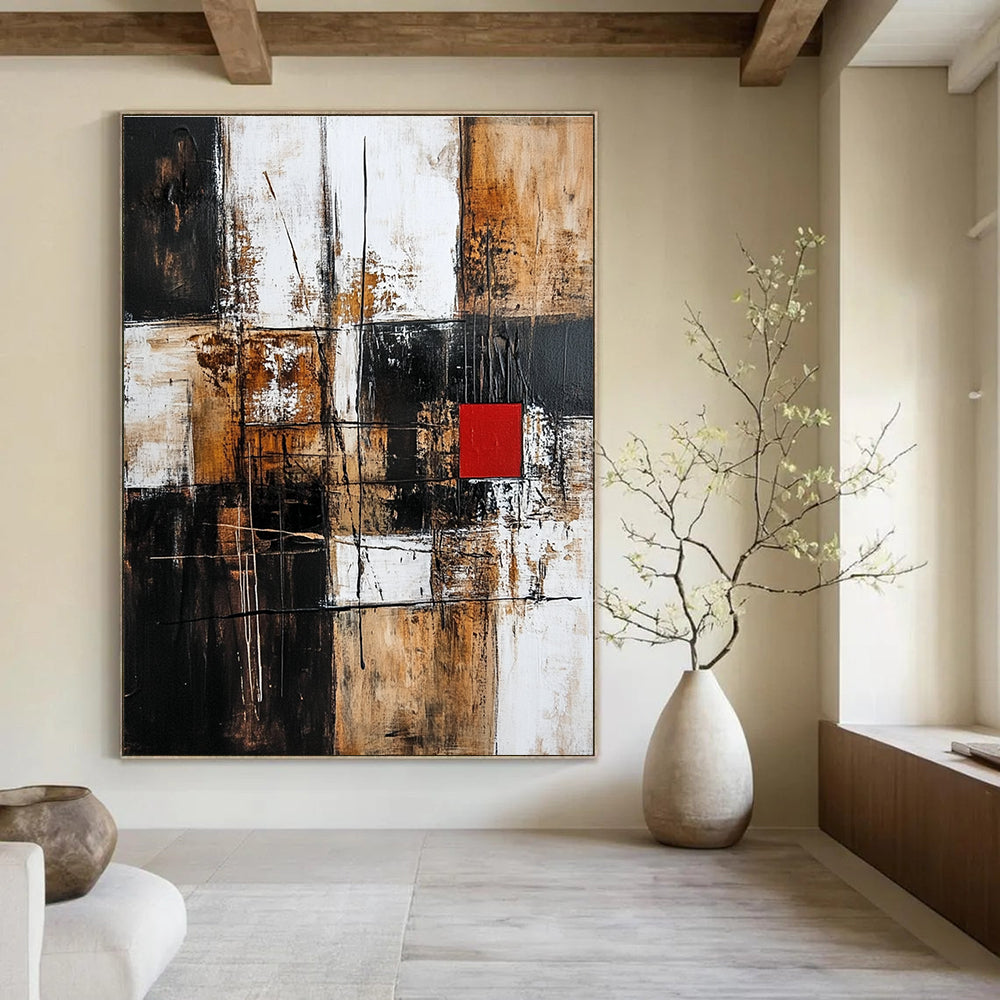 Earth Tone Geometric Abstract Painting for Rustic - Chic Cafes GAB0856