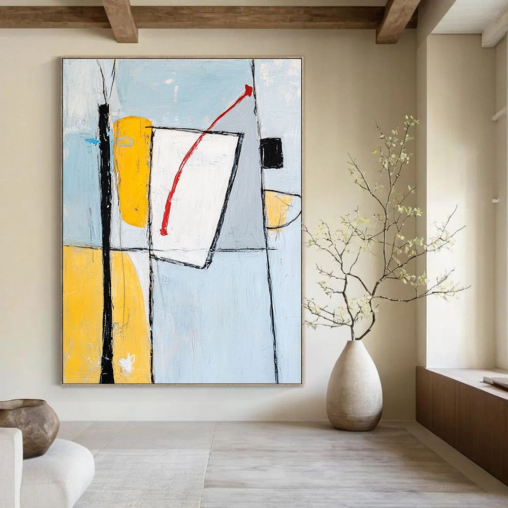 Geometric Contrast Abstract Painting for Creative Workspaces GAB1088