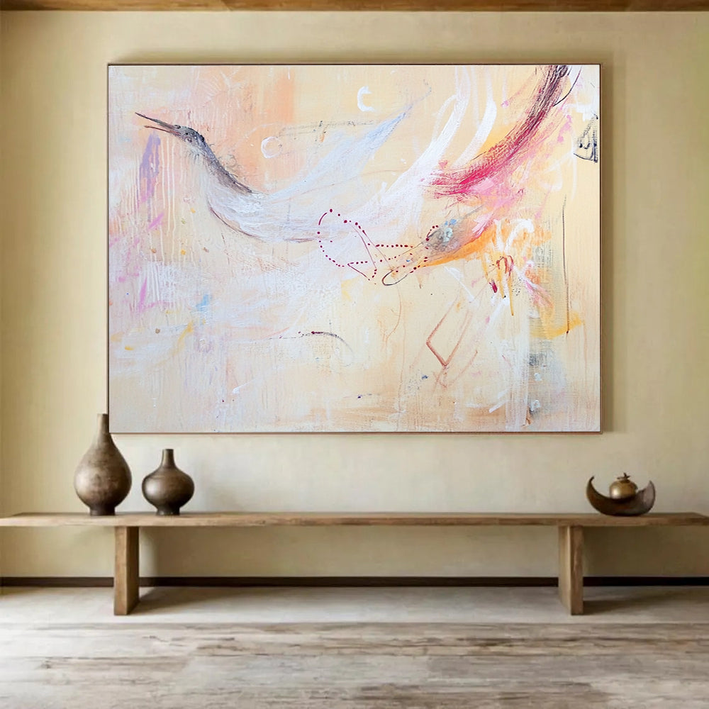 Ethereal Bird Abstract Painting with Delicate Graceful Forms ABS543
