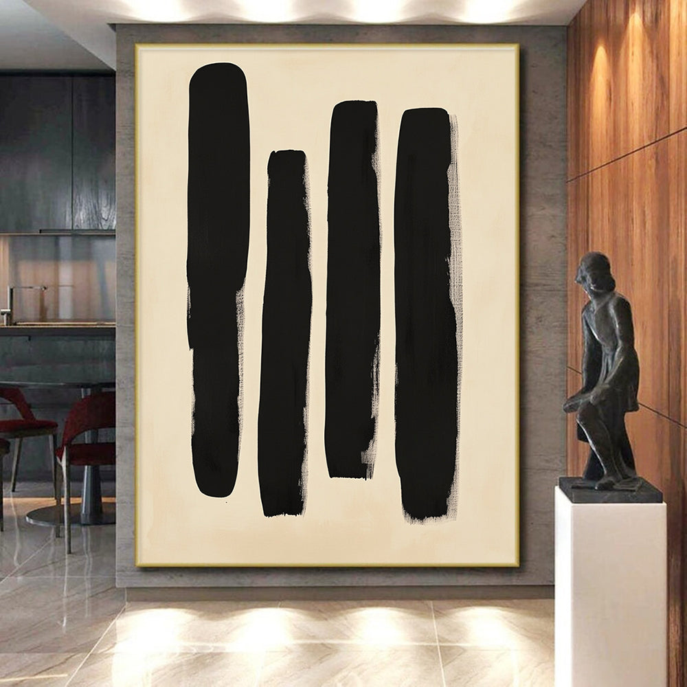 Black Vertical Strokes Abstract Painting with Minimalist Impact WINK240