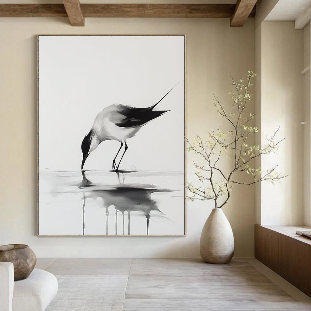 Bird in Contemplation Abstract Painting with Subtle Reflections GAB0024