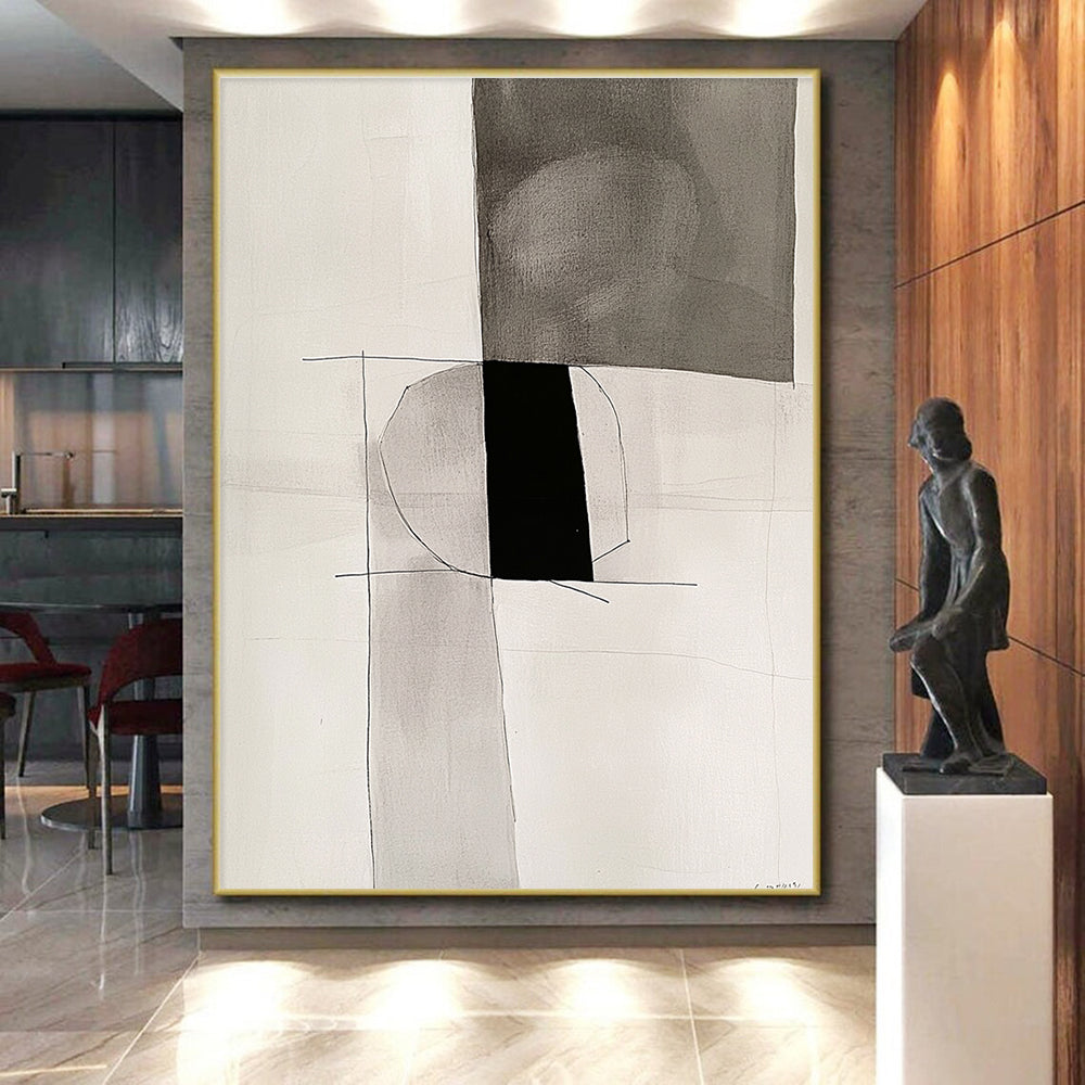 Monochrome Geometric Abstract Painting with Minimalist Grace WINK721