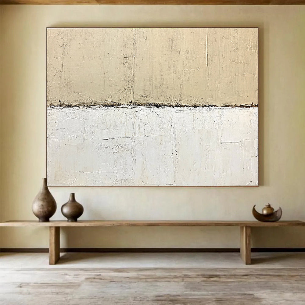 Minimalist Beige - White Divide with Textured Layers Abstract Painting ABS322