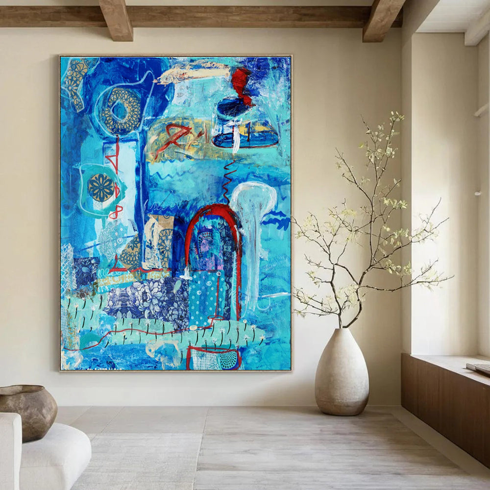 Serene Blue - Themed Abstract Collage Painting for Calm Interiors HENG296