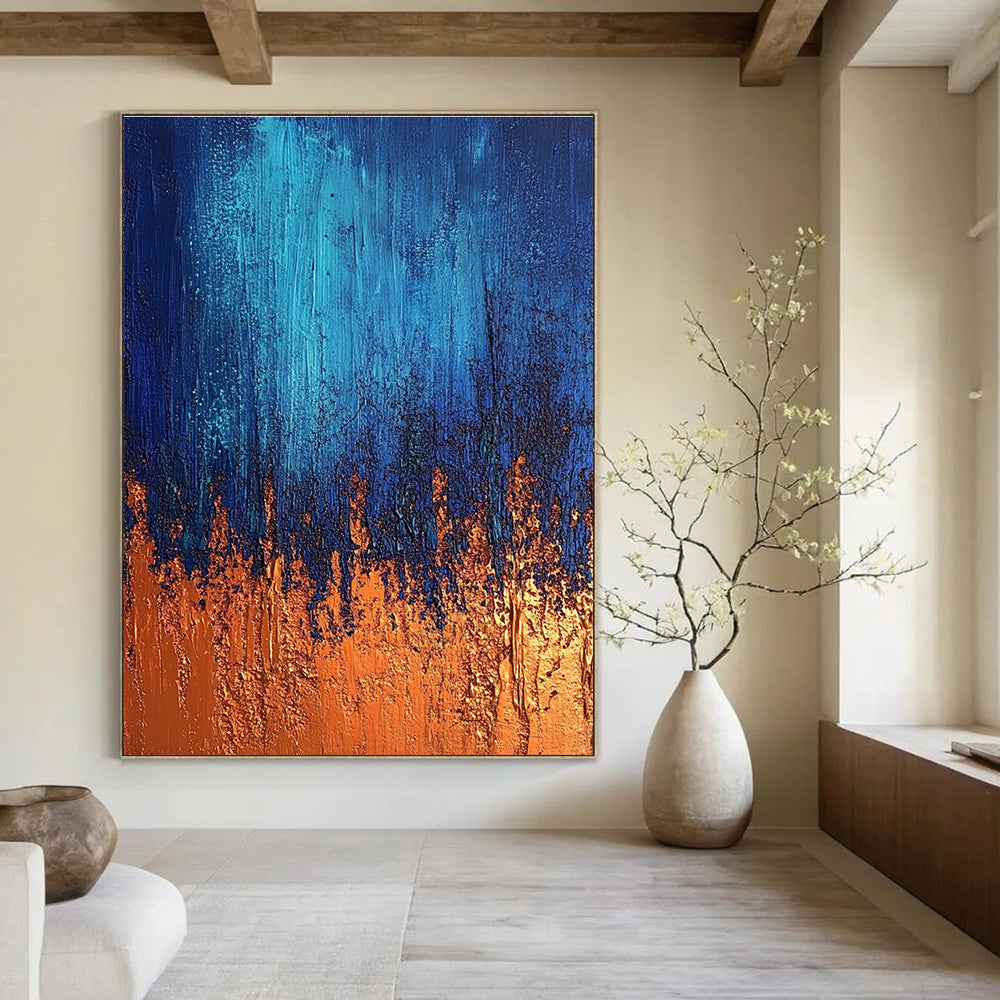 Blue and Orange Abstract Painting for Contemporary Office Break Rooms GAB1182