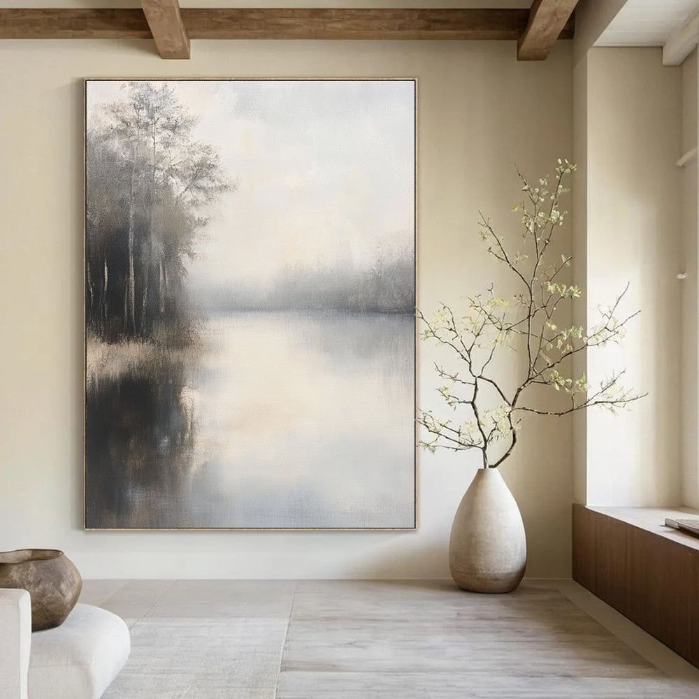 Lake in the Mist Ethereal Waterscape Abstract Painting GAB0239
