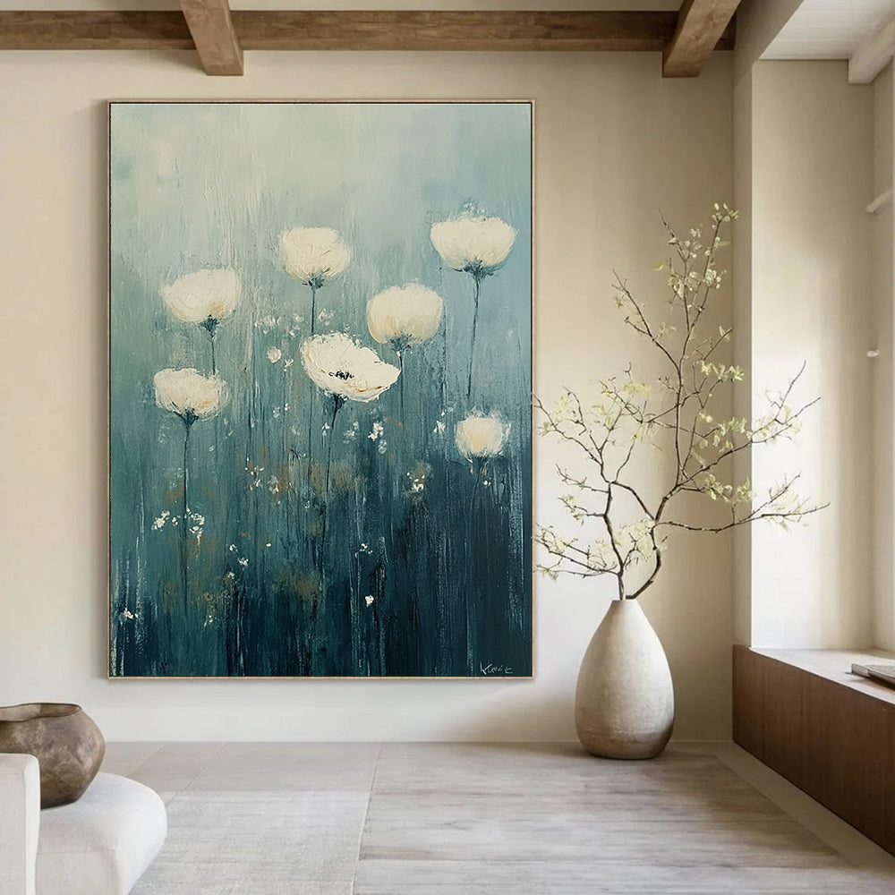 White Flowers in Field Ethereal Abstract Painting GAB0302