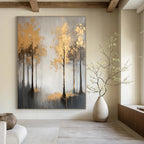 Gold Trees on Gray Elegant Abstract Landscape GAB0334