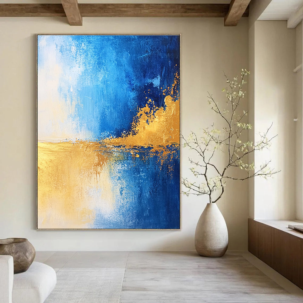 Blue and Gold Abstract Horizon - Dynamic Color Field Abstract Art GAB0461