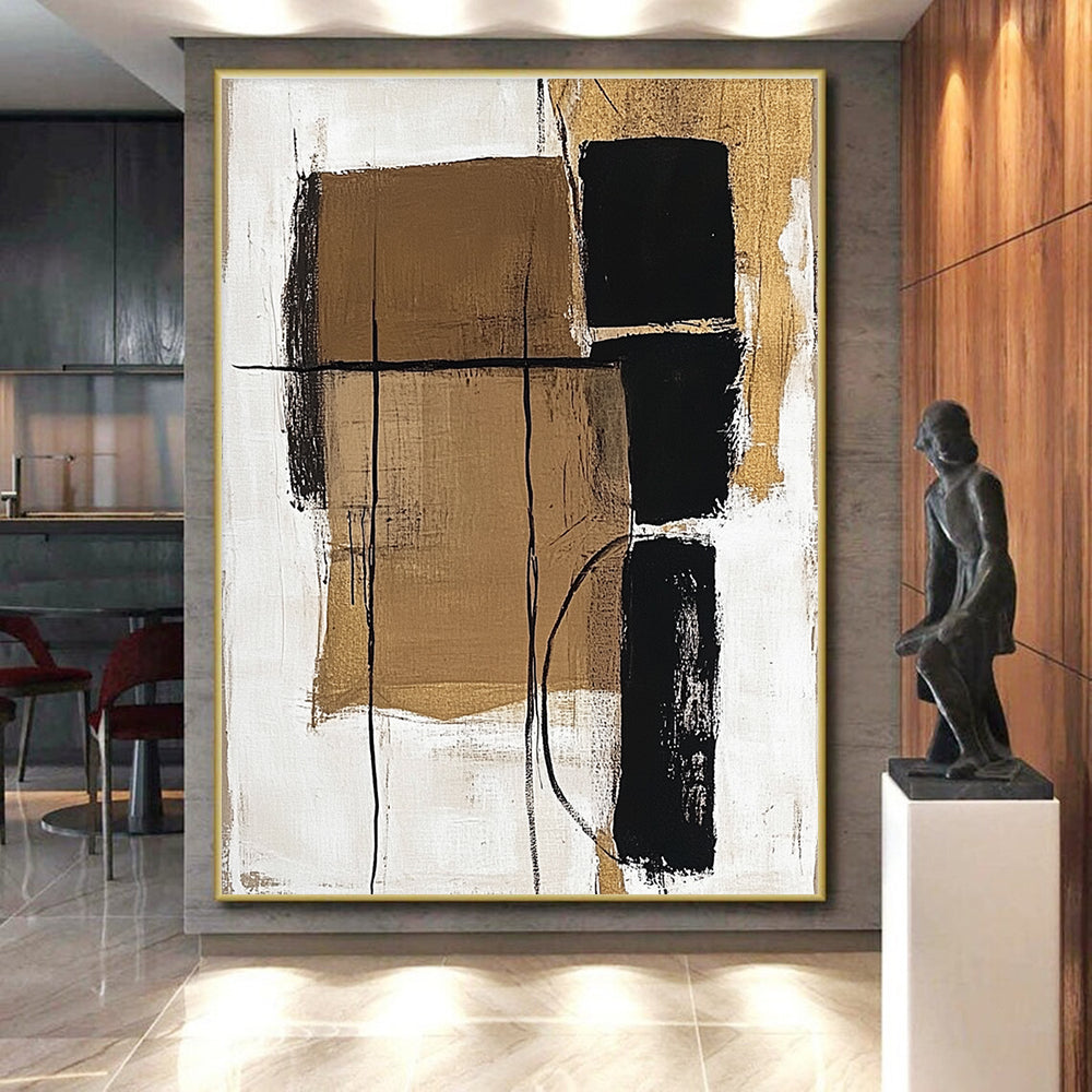 Brown Black and White Abstract Painting with Industrial Flair WINK849