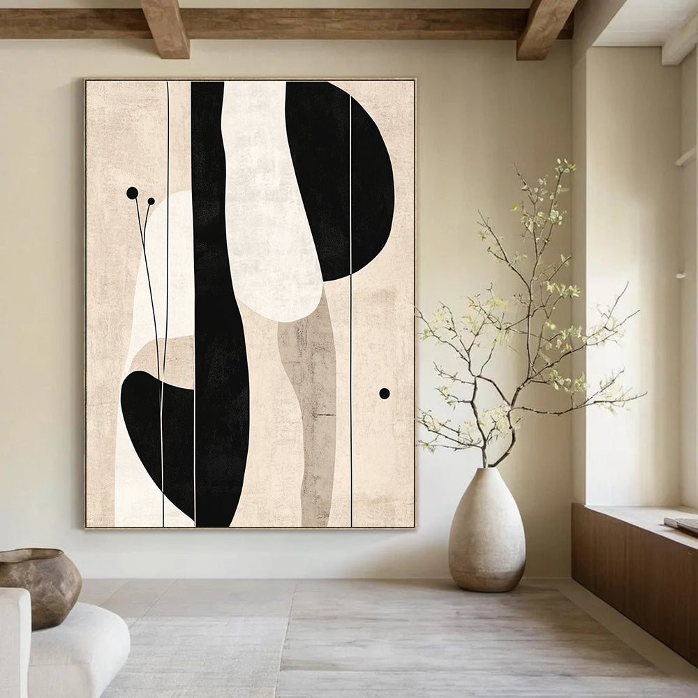 Black and White Abstract Shapes Abstract Painting for Monochrome Office Spaces GAB1372