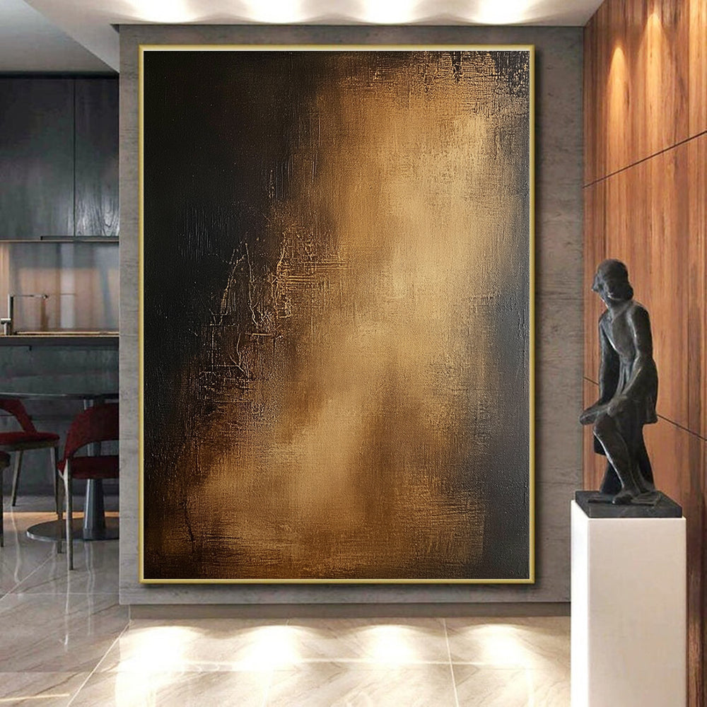 Dark Brown and Gold Gradient Abstract Painting with Opulent Depth WINK032