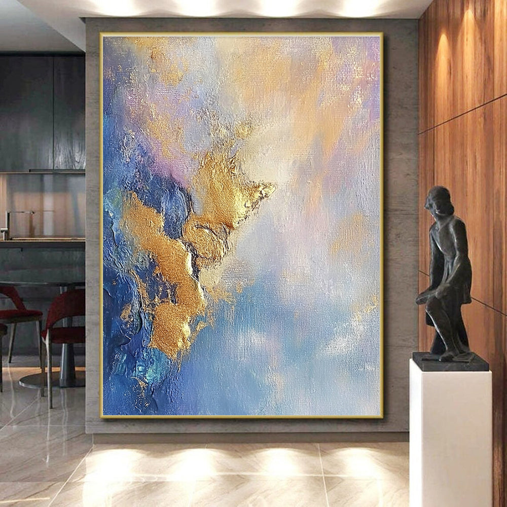 Gold Accented Blue Purple Abstract Painting with Metallic Highlights WINK625