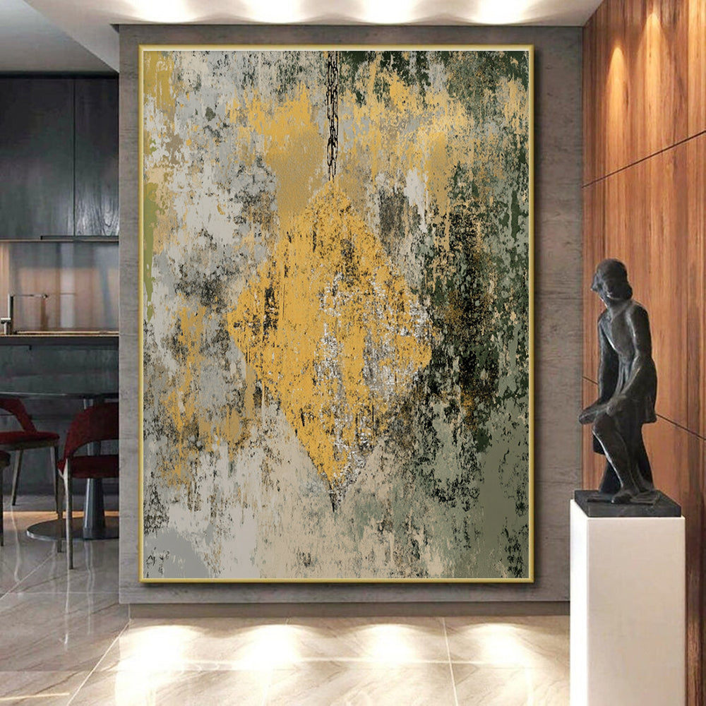 Textured Yellow and Green Abstract Painting with Rustic Vibe WINK303