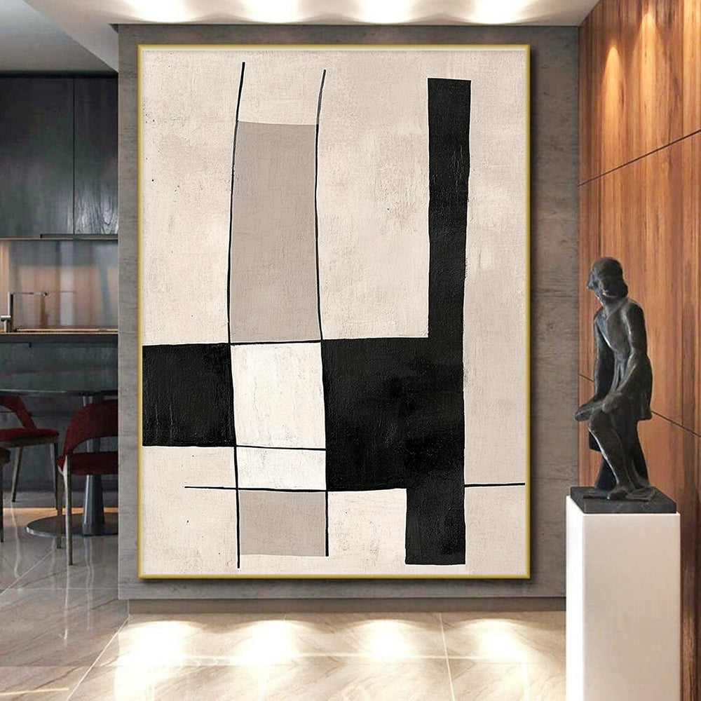 Monochrome Geometric Abstract Painting with Clean Lines WINK609