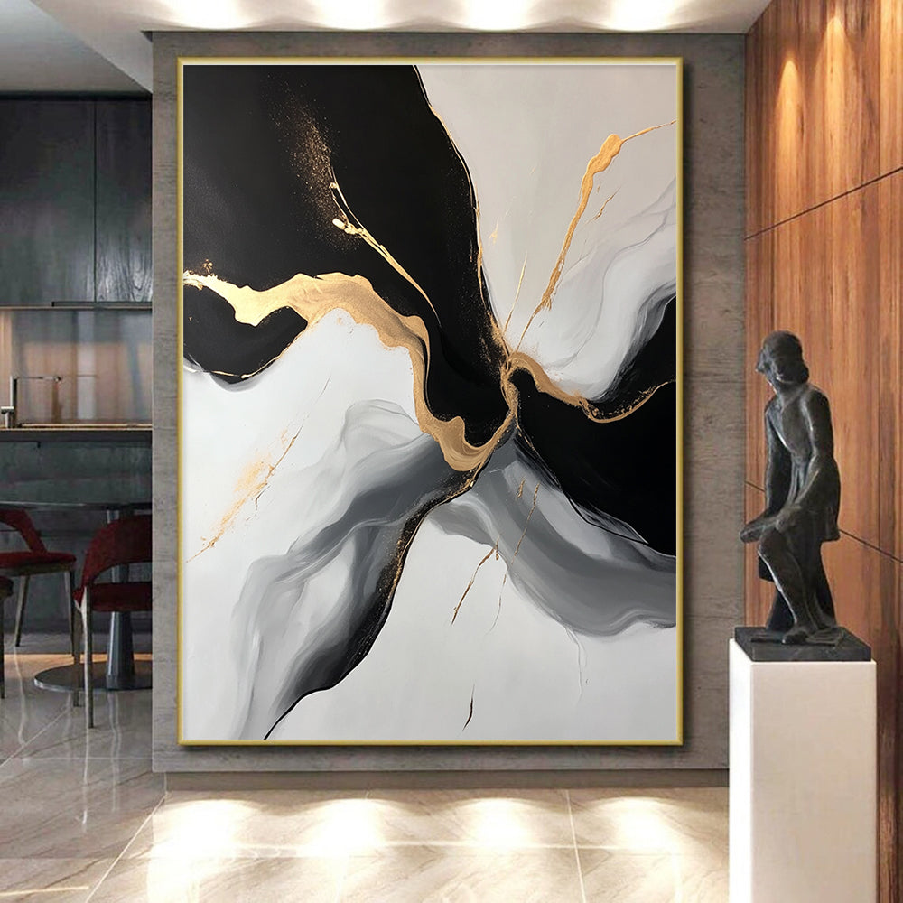 Black Gold Gray Abstract Painting with Luxurious Flows WINK510