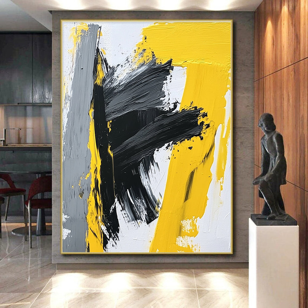 Yellow - Gray Abstract Bold Painting with Dynamic Energy WINK412
