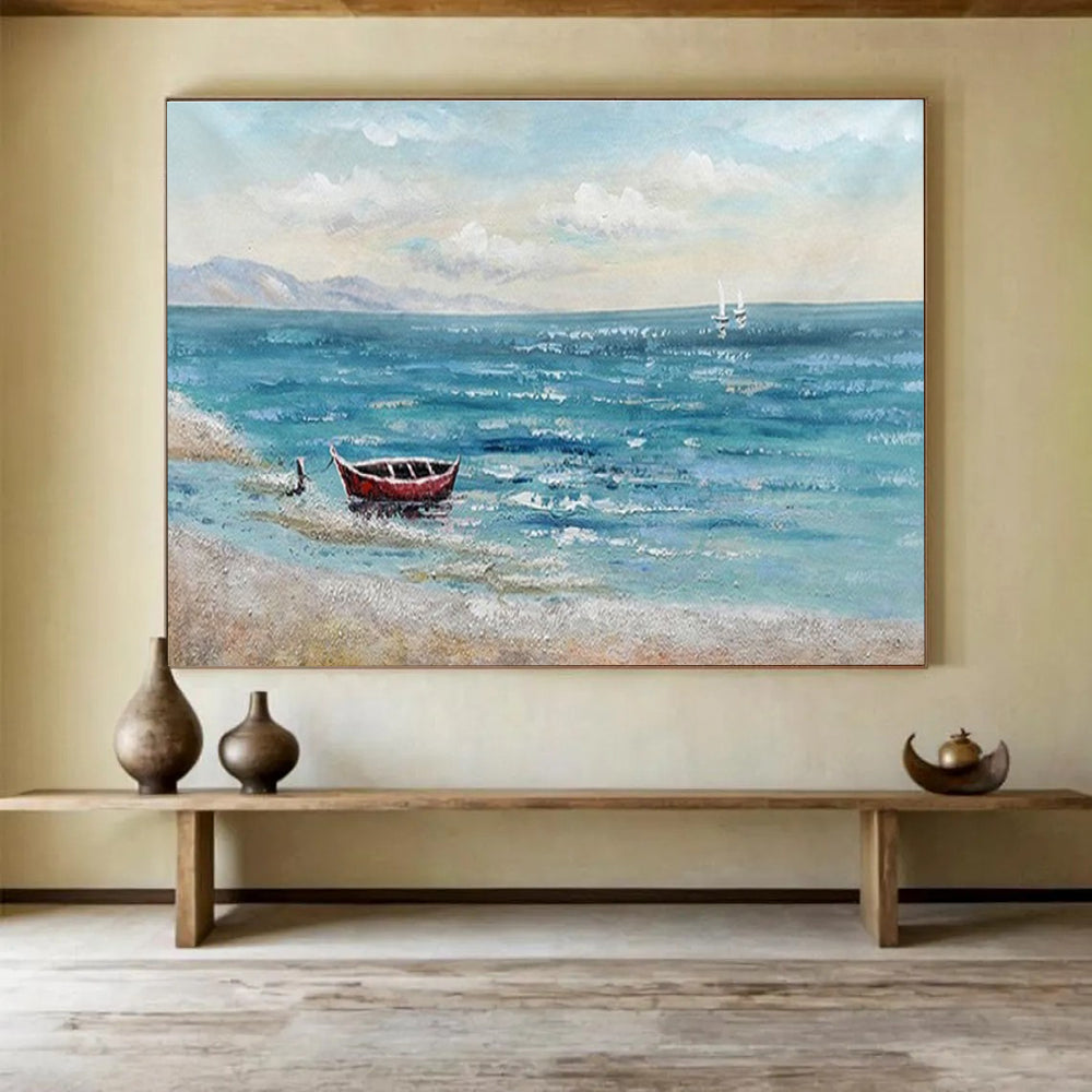 Seaside Boat Abstract Painting for Coastal Home Decor YHT224