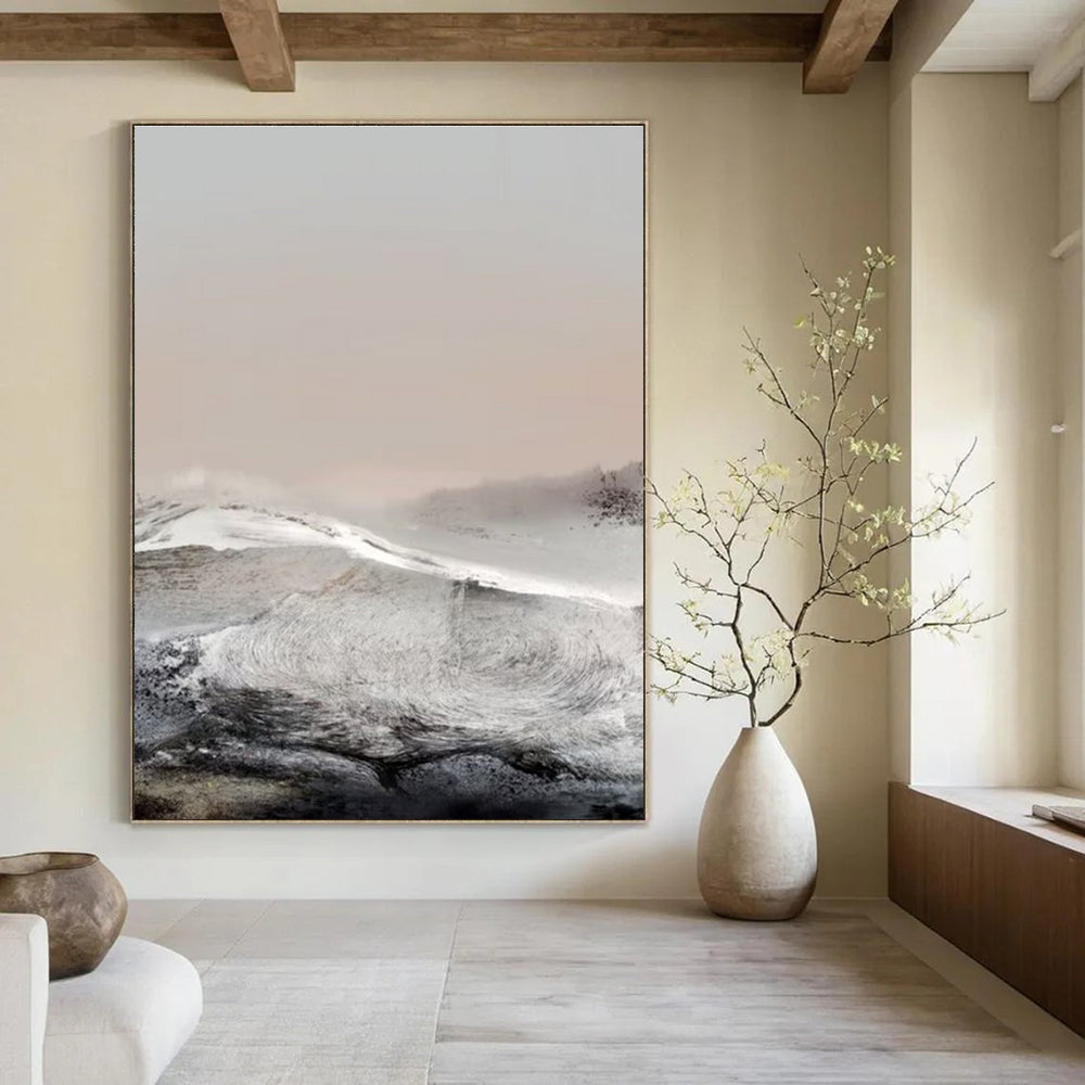 Monochromatic Landscape Abstract Painting for Minimalist Living Spaces HENG162