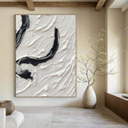 Black - White Textured Swirl Abstract Painting for Modern Living Spaces HENG400