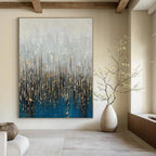 Gray - Blue - Gold Abstract Painting for Luxury Living Rooms HENG406