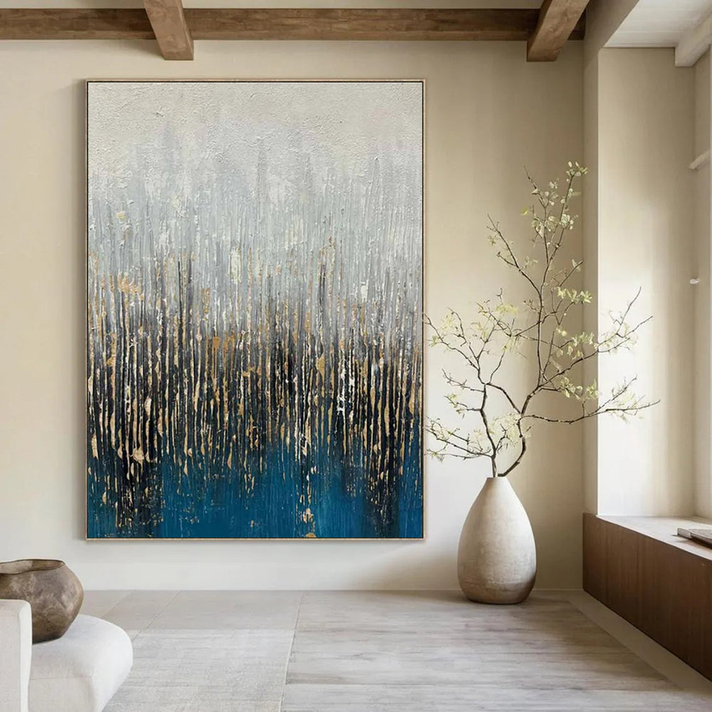 Gray - Blue - Gold Abstract Painting for Luxury Living Rooms HENG406